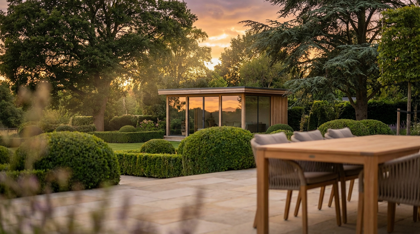Luxury English Garden at Golden Hour